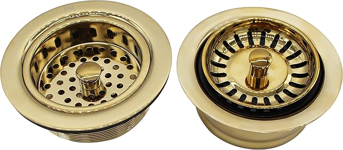 Westbrass CO2165S-01 COMBO PACK 3-1/2" Post Style Large Kitchen Sink Basket Strainer and Waste Disposal Drain Flange with Basket Strainer, Polished Brass