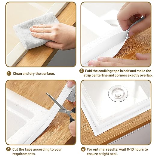Fixmend White Caulk Tape Waterproof Self Adhesive, Toilet Caulking Sealant Tape, Bathtub Caulk Sealing Strip for Kitchen, Bathroom, Countertop, Sink, Floor Wall Edge Protector(1.5" x 10.5Ft)