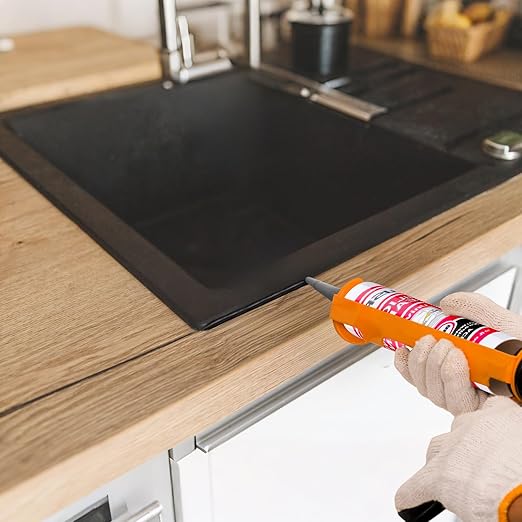 LISRUX Advanced Black Silicone Caulk for Kitchen & Bathroom,10 fl oz Cartridge,12 Pack, Cartridge,100% Waterproof RTV Silicone Sealant,Stronger Adhesion,Shrink & Crack Proof
