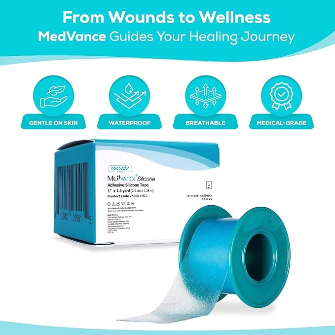MedVance Silicone Tape Medical, Perforated Surgical Tape Sensitive Skin, Waterproof Tape for Skin, Medical Tape for Wound Care, Eyelash Tape, Gentle Skin Tape, 1" Width (1 Pack, 54 Inches)