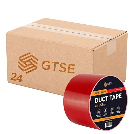 GTSE Wide Duct Tape, Red, 4 Inches x 55 Yards (164 ft), Heavy Duty, Waterproof Repair Tape for Indoor or Outdoor Use, 24 Rolls
