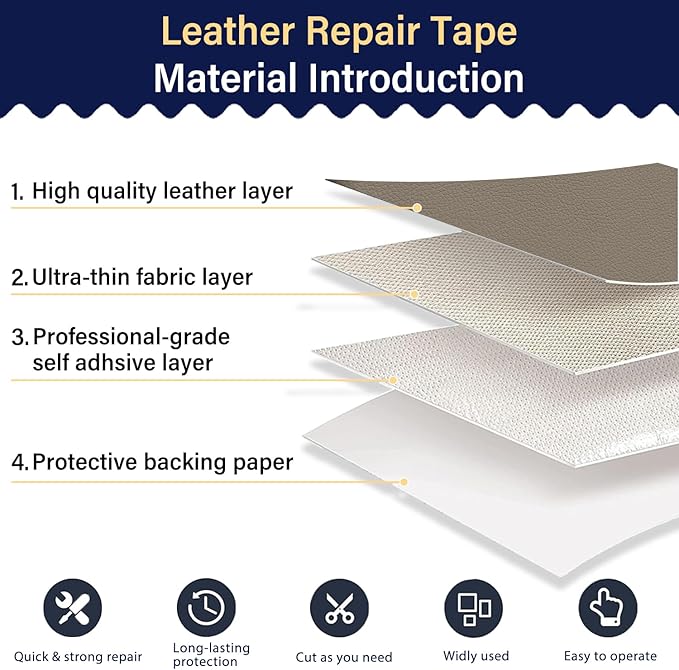 Zenyao Leather Repair Patch Tape - Self Adhesive Leather Repair Kit for Car Seat Furniture, Heavy Duty Vinyl Repair Patch for Couch Sofa, Waterproof Fix for Tears, 8x11 Inch Sheet, 2 Pieces, Beige