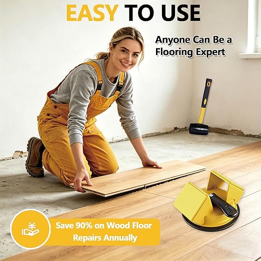 Floor Gap Fixer Tool,2026 Upgrade Heavy Duty Floor Gap Fixer Suction Cup Tool with 10pcs Sticky Pads,Rubber Mallet & Slot Cutter for Laminate Vinyl Flooring Tools(Yellow)