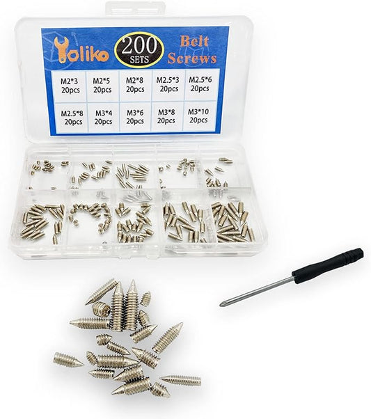 200 pcs Nickel Plated Tip Screws Pointed Cross Slot Leather Accessories 10 Sizes Belt Screws Include M2*3-M2*8, M2.5 * 3-M2.5 * 8, M3*4-M3*10 with 2mm Screwdriver for Belt Buckle Wallet Handbag Purse