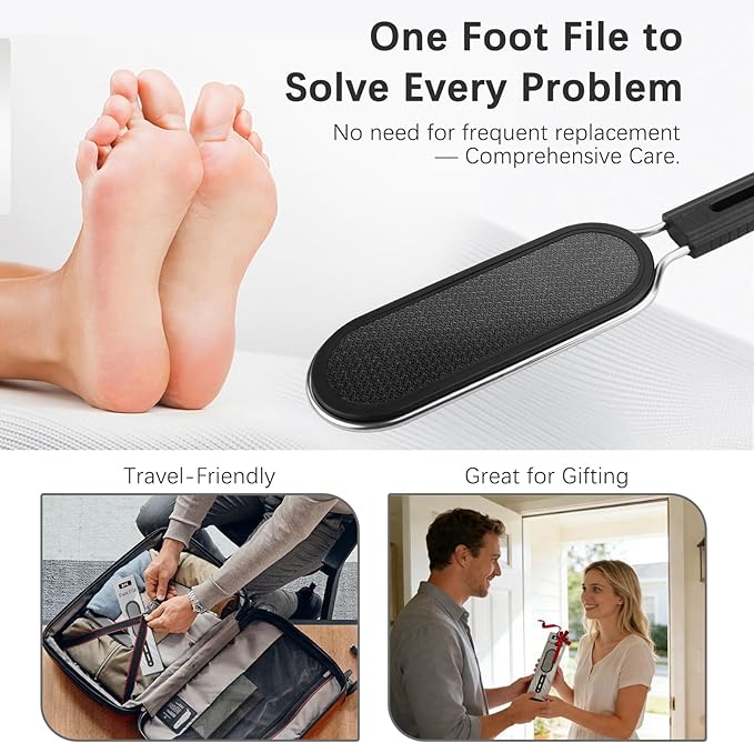 FREATECH Nano Glass & Stainless Steel Foot File 2-in-1 Foot Rasp for Callus Remover, Professional Pedicure Tool for Hard Cracked Dead Heel Skin, Smooth Exfoliating Heel Care for Home Spa Shower