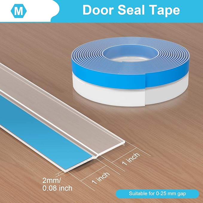 Thickened Weather Stripping Door Seal, Gap Seal for Frame and Gaps Draft Stopper,Glass Shower Door Sweep, Clear, 20 Feet x 2 Inch