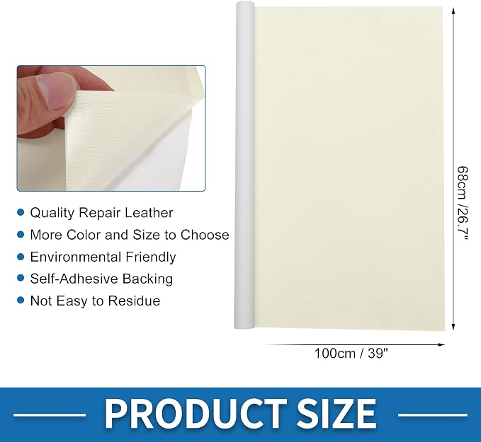 Self Adhesive Leather Repair Patch Strong Stickiness 39"x26.7" Leather Repair Tape PVC Faux Leather Beige White 1 Pcs