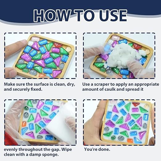 200g White Crystal Mosaic Grout, Handmade Grouting Filling Gaps Mosaic Tile Grout, Perfect Choice for DIY Craft Projects Mosaics