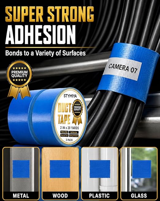 Blue Duct Tape Heavy Duty: Wide Waterproof Outdoor Duck Furniture Repair Tape Bulk - Strong Adhesive Weather UV Resistant No-Residue Masking Tapes Patterns Variety Pack (3, Blue)