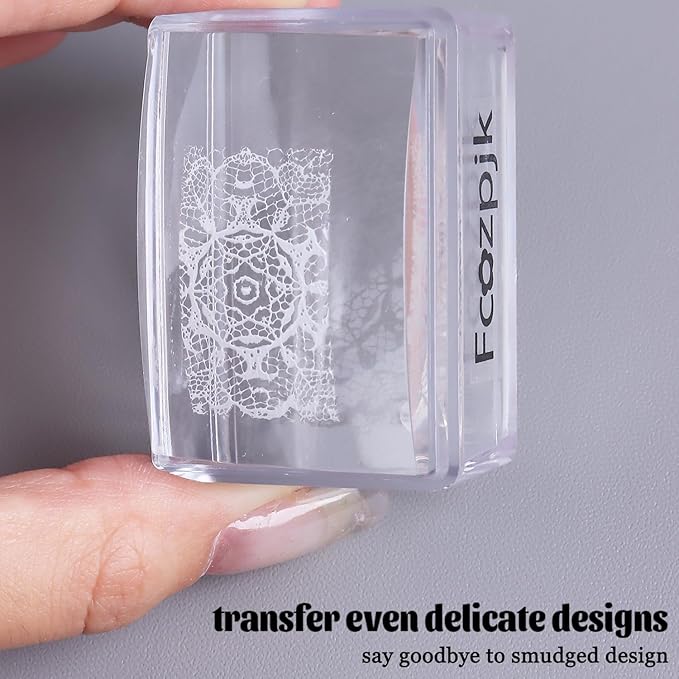 Fcozpjk French Tip Tool, 3PCS Clear Silicone Nail Art Stamper Scraper Kit with Replacement Soft Jelly Stamp Head Quick French Tip Manicure Guides Stamping Polish Printing Design Salon Supplies