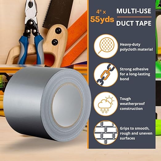 GTSE Wide Duct Tape, Silver, 4 Inches x 55 Yards (164 ft), Heavy Duty, Waterproof Repair Tape for Indoor or Outdoor Use, 12 Rolls