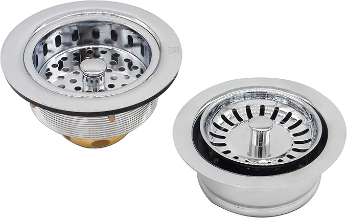 Westbrass CO2165S-26 COMBO PACK 3-1/2" Post Style Large Kitchen Sink Basket Strainer and Waste Disposal Drain Flange with Basket Strainer, Polished Chrome