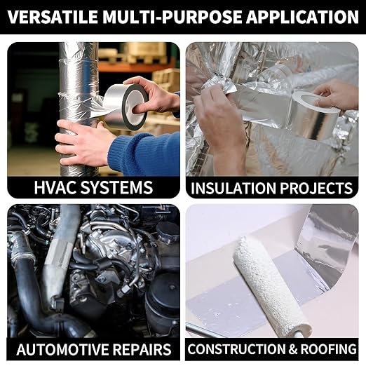 Aluminum Foil Tape Heavy Duty 1 Inch x 22 Yards（3.9 mil）, High Temp Waterproof HVAC Tape, Silver Insulation Adhesive for Ductwork, Sealing, Dryer Vent, Furnace, AC, Pipe Repair