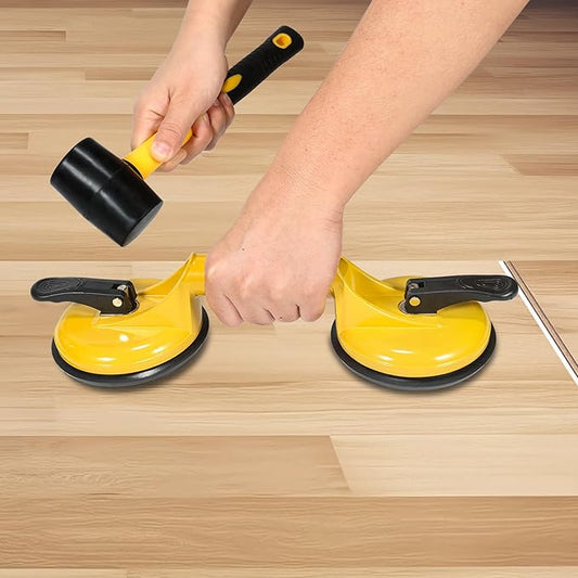 Floor Gap Fixer Tool for Laminate Floor Gap Repair Plank Grabber Includes Heavy Duty Aluminum Suction Cup and Fiberglass Handle Rubber Mallet (Can't Use on Scraped Surface Floor)