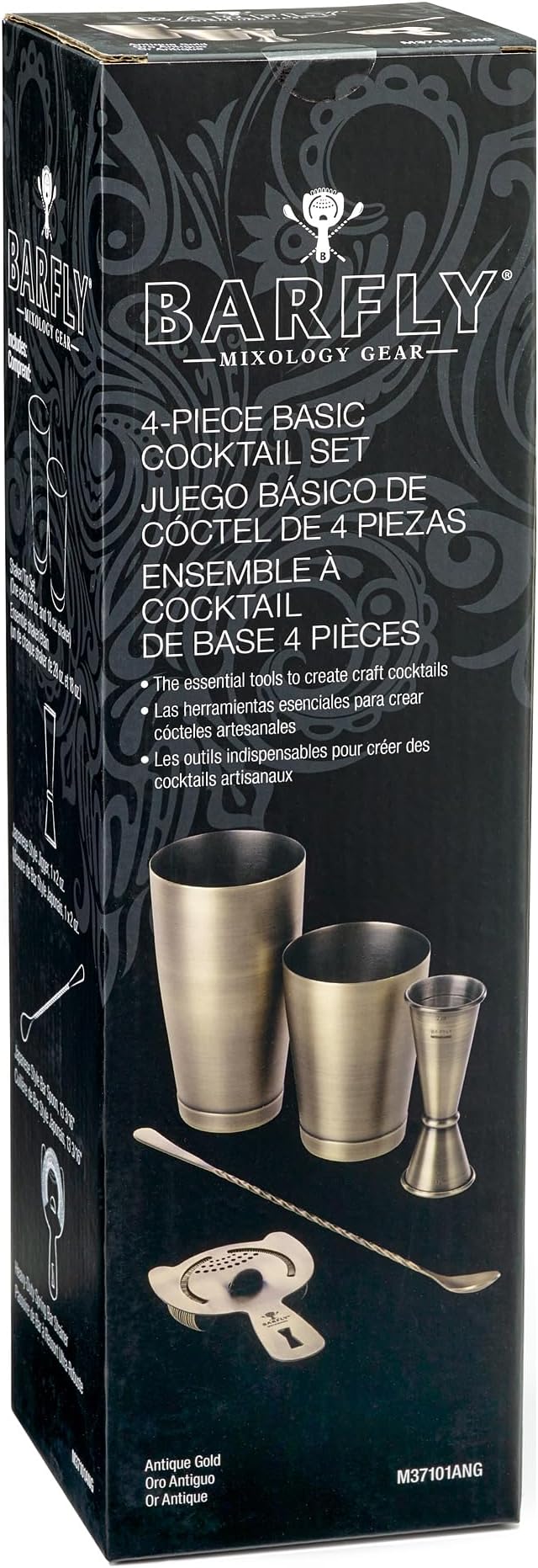 Barfly Basics Cocktail Set, 5-Piece, Antique Gold