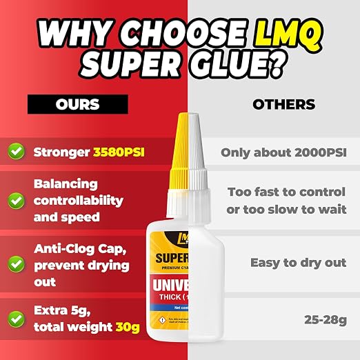 Super Glue Thin and Thick Liquid CA Glue Clear 60 Gram, All Purpose Superglue Cyanoacrylate Adhesive for Shoe Repair Ceramic Plastic Leather Glass Model Metal Wood Pottery Porcelain, Instant Bonding