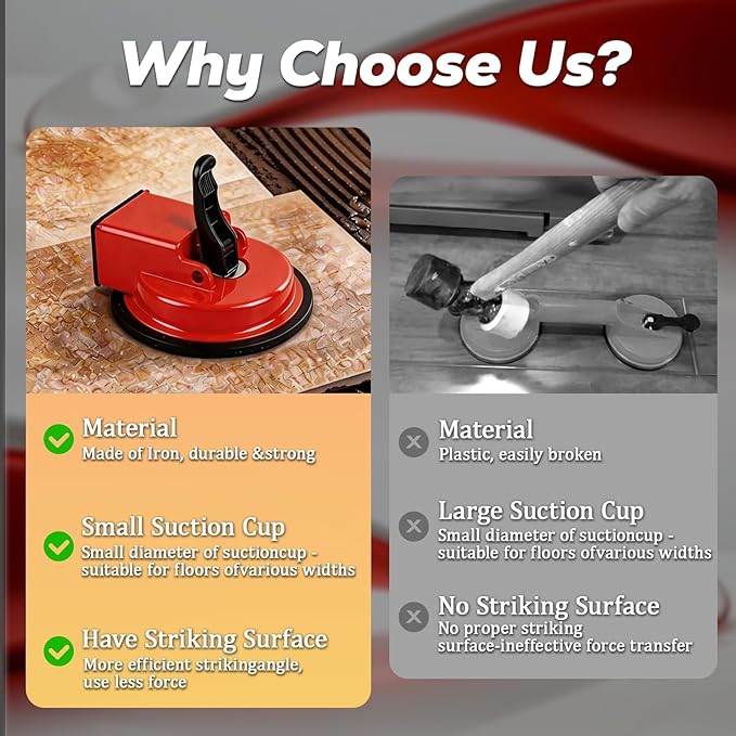 Floor Gap Fixer Tool, Upgraded Heavy Duty Floor Gap Fixer Suction Cup Tool, Made of Iron & Adjustable Height Setter, for Wood, Laminate, Tile, Vinyl Floor Gap Repair Tools (Red)