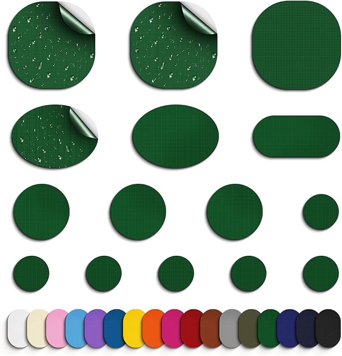 Self-Adhesive Nylon Patches Tent Repair Kit – Outdoor Gear Tenacious Repair Tape, Waterproof Fabric Patches for Clothes, Tent, Down Jacket, Backpack (45pcs, Green