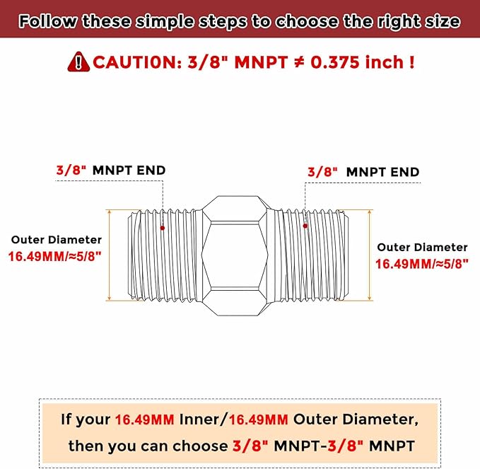 Pack of 10, 3/8" MNPT To 3/8" MNPT Solid Brass Hex Nipple Hose Connectors W/Sealing Tapes, Male Pipe Adapter for Pipe Leak Repair, Bathroom Remodeling, Tool Extension, Compression