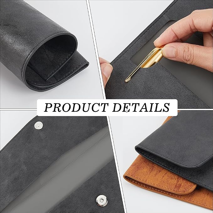 A4 PU Leather File Holder Document Folder Black Thin Waterproof Portfolio Filing Envelope Oragnizer Pocket Storage Case with Snap Closure for Receipt Contract Stationery Tablet