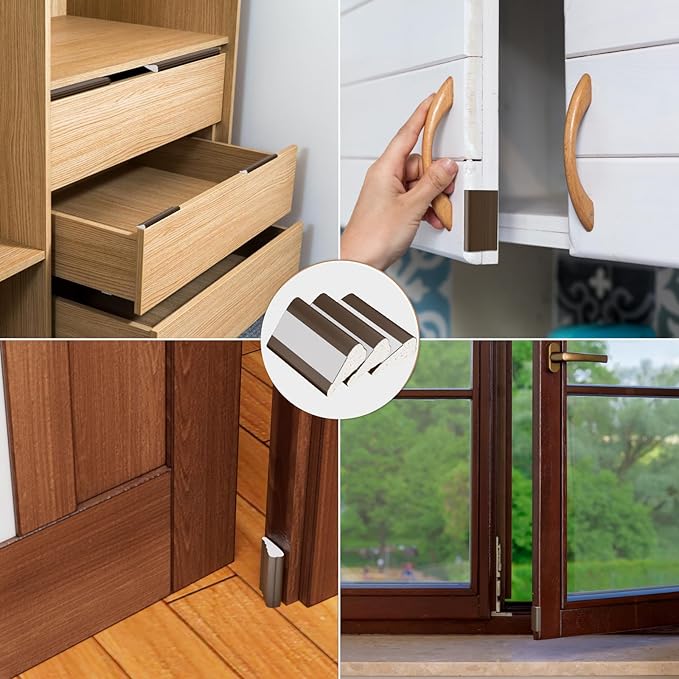 3Pcs×196" Wedge-Shape Foam Window Weather Stripping Door Seal Strip,Soundproofing Frame Insulation Tape for Exterior Front Door,Noise Cancelling Window Inserts,Door Gap Filler Light Blocker,Brown