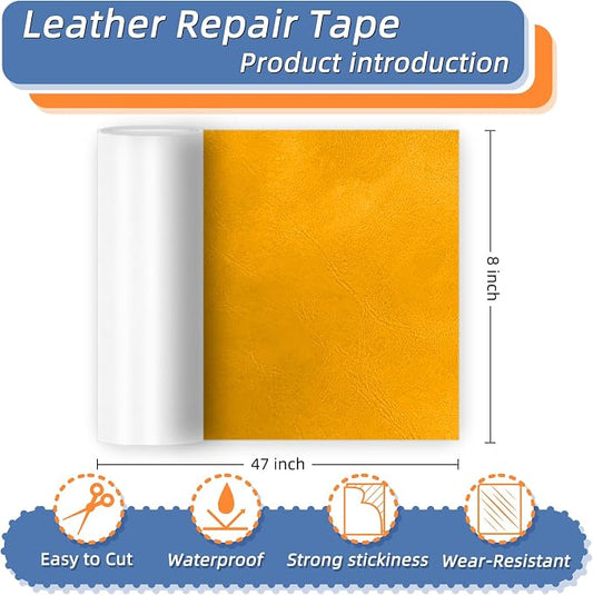 8x47 Inch Leather Repair Tape,Self Adhesive Leather Patches for Furniture,Vinyl Repair Kit for Couches,Bed,Car Seats,Chair (Orange)