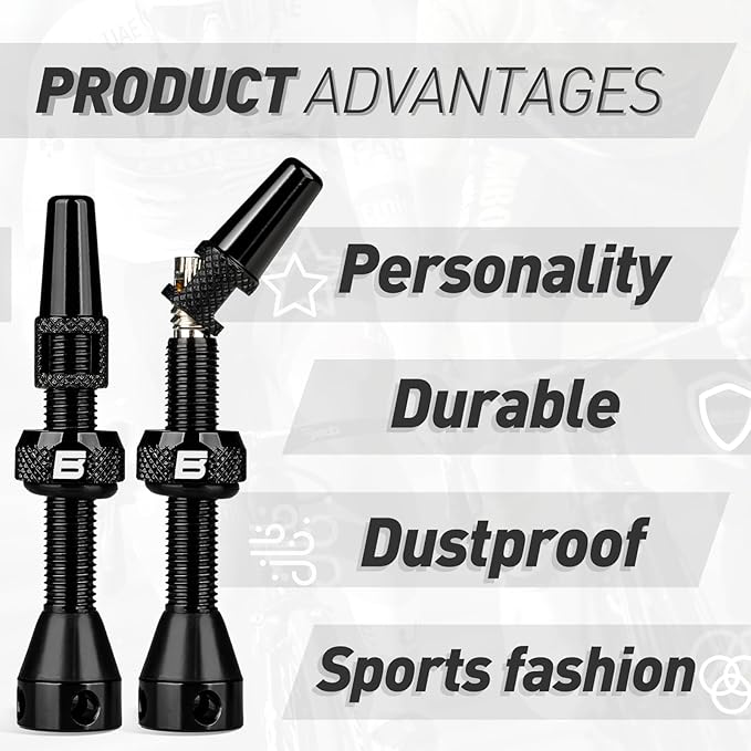 BWSHLF Tubeless Presta Valve Stem 40/44/55/60/65/70/80/100 mm, Super Light Alloy Presta Valve Stem Kit with Valve Core Remover Tool and Valve Stem Caps - Multiple Color and Size Options(Pair)