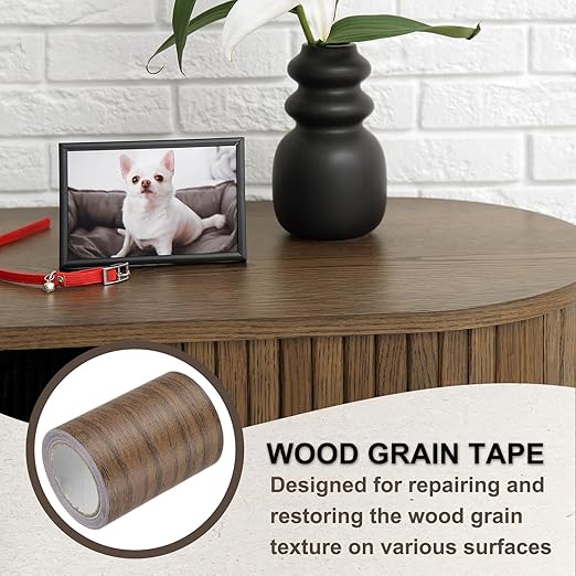 PATIKIL Wood Grain Tape 3.15" x 15 Ft, Self-Adhesive Wood Texture Repair Tape Realistic Wooden Effect Patch for Furniture Cabinets Floor Walls,Dark Brown Oak
