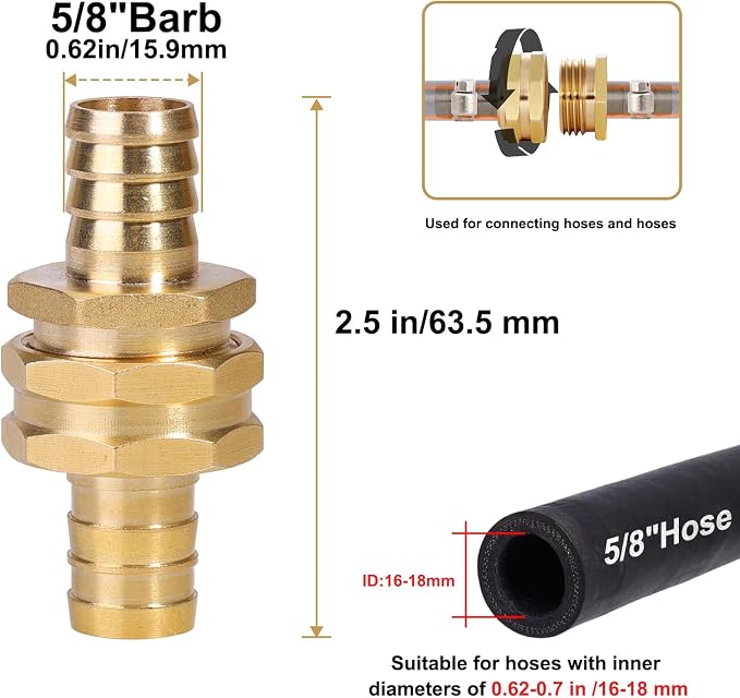 SIGURANTA Garden Hose Repair Connector with Clamps Hose End Repair Kit,5/8" Barb Garden Hose Fittings Male and Female brass garden hose ends (5/8"Barb-4 Set)