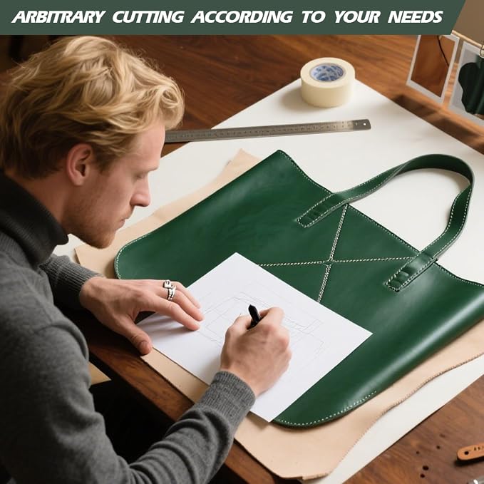 RingSun 12''X24'' Green Leather Sheets for Crafts (2mm), Full Grain Leather Tooling Leather