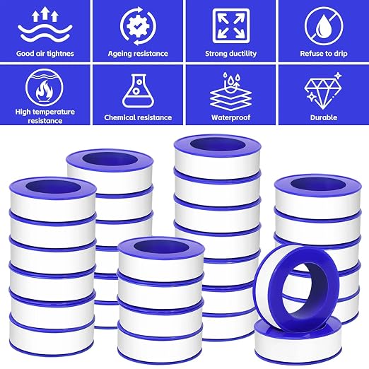 24 Rolls Teflon Tape for Plumbers, 1/2 x 520 Inches PTFE Thread Seal Tape, White Pipe Sealant for Shower Head, Water Pipe Sealing and Leak Prevention, Sealing Tape for Threaded Connections