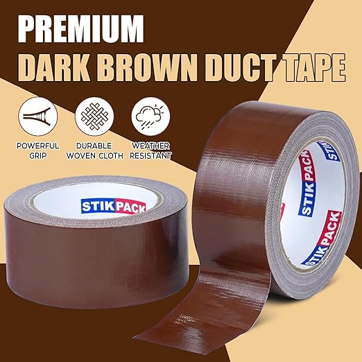 Colored Duct Tape, 2 Rolls Heavy Duty Dark Brown Duct Tape 9 Mil x 2 Inch x 25 Yards Flexible, Strong, No Residue, Waterproof and Tear by Hand, Multi-Use for Indoor & Outdoor Repairs