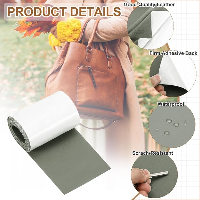 MECCANIXITY Leather Repair Patch 3"x60" Self-Adhesive Leather Vinyl Repair Tape Kit for Furniture Couches Sofa Chair Car Boat Seats Jackets, Light Gray