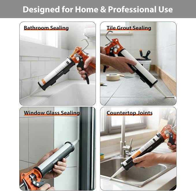 Finder 10 oz Caulking Gun, Standard Manual Caulk Gun for Silicone Sealant, Acrylic and Latex Cartridges, 360° Rotating Barrel, Smooth Pressure Control, 7.8 mm Push Rod, Hanging Hook, Gun Only