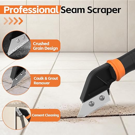 4 in 1 Caulking Tool Kit, Multi-Function Caulk Remover Tool, Grout Removal Tool, Silicone Sealant Cleaner for Bathroom, Shower, Tile, Window, Household Caulk Kit(Orange)