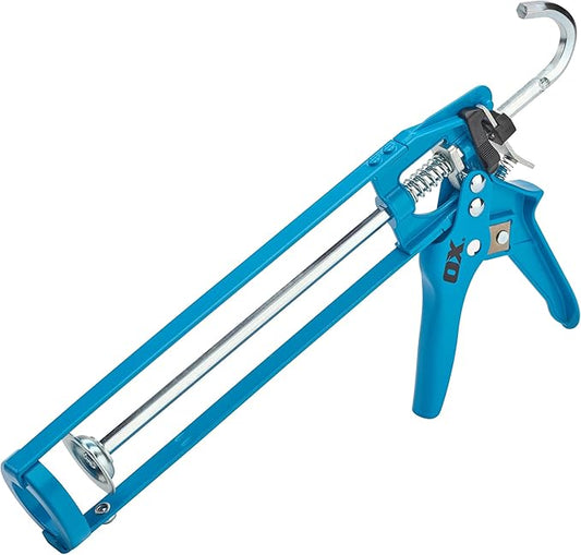 OX Caulk Gun Manual 10 oz No Drip Caulking Gun Heavy Duty for Silicone with Drip Free On Off Switch Built-in Spout Cutter Seal Punch 10:1 Thrust Ratio Skeleton Frame - Pistola De Cokin