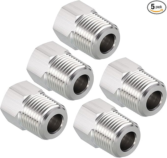 Pack of 5, 3/8" Male NPT to 1/4" FeMale NPT Solid 304 Stainless Steel Hex Bushing, Hose Fittings Adapter Reducer for Pipe Leak Repair, Bathroom Remodeling, Tool Extensions