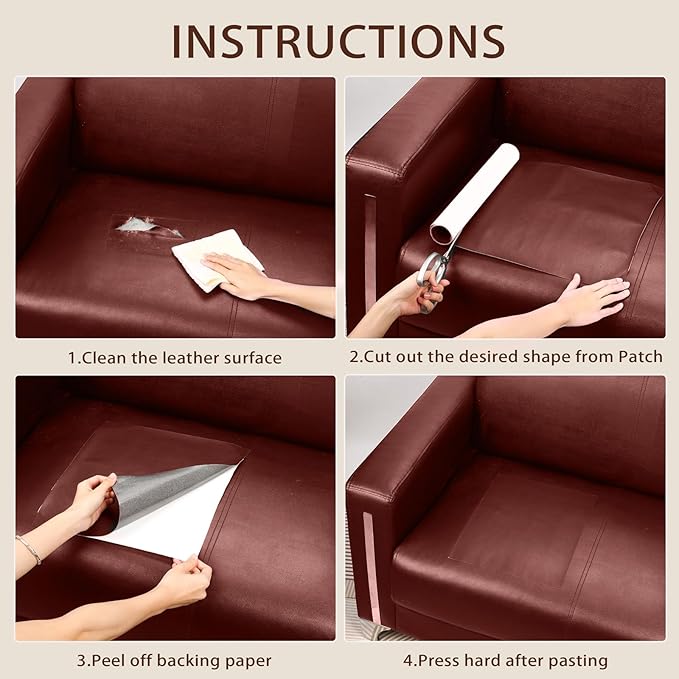 JDLUGH Sofa Leather Repair Patch Tape 15x60 Inch Large Self Adhesive Leather Sofa, Car Seat, Leather Furniture, Vinyl Repair Patch Kit (15x60 Inch, Red-Brown)