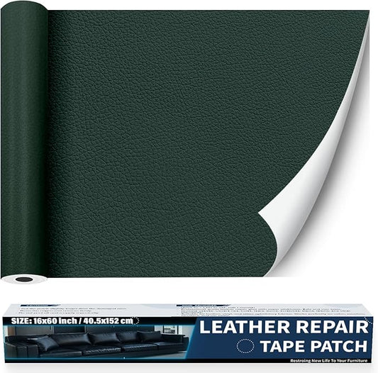 Zenyao Leather Repair Patch Tape - Self Adhesive Leather Repair Kit for Car Seat Furniture, Heavy Duty Vinyl Repair Patch for Couch Sofa, Waterproof Fix for Tears, 16x30 Inch Roll, Dark Green