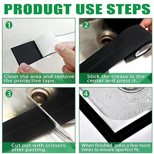 Black Caulk Tape, Bathroom Caulking Silicone Waterproof for Shower, Bathtub, Toilet Seal, Sink Edge Protector Kitchen Tape, Self-Adhesive Peel and Stick Removable Caulk Strip (1.5" x 10.5Ft, 2 Roll)