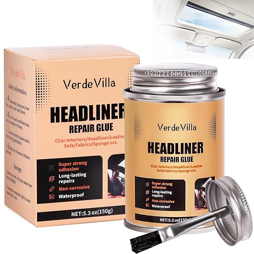 Headliner Repair Glue, Car Headliner Adhesive with Brush, Car Roof Liner Fabric Adhesive, Upholstery Glue for Cars,Headliner Repair Kit, Suitable for Automotive interiors, Fabric, Leather