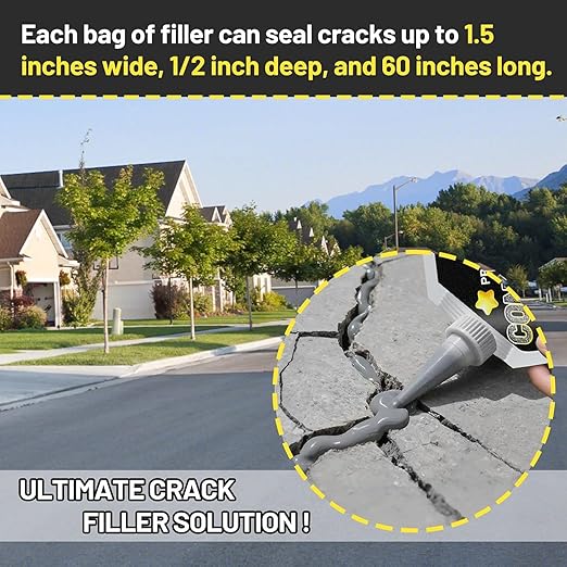 Concrete Crack Filler, High Elasticity Self Leveling Cement Crack Filler, Slab Concrete Waterproof Repair Sealant for Driveway, Walkway, Patio, Joint, Indoor and Outdoor - Grey (9LB)