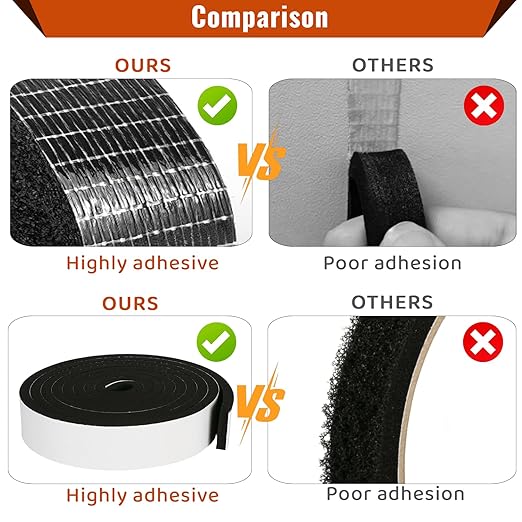 High Density Foam Tape - 2'' x 3/8'' x 13Ft Weatherproof Adhesive Prevent Condensation Heat Resistant Flame Retardant Weather Stripping Easy to Cut & Install & Remove for Car Doors Pipes Windows