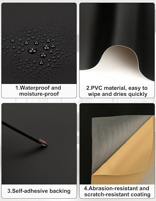 Leather Repair Patch,17x54 Inch Self-Adhesive Vinyl Repair Tape,Large Black PU Patch for Couch,Sofa, Furniture,Car Seat,Office Chair,Handbag (Black)