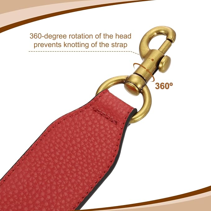 uxcell 22.83 Inch PU Leather Short Bag Strap with Clasp, Purse Handles Handbags Replacement Straps for Clutch Bag Crossbody Underarm Bags, Red, Deep Gold Buckle