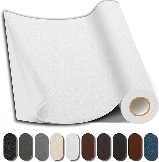Shagoom Leather Repair Patch, 17X158 Inch Repair Patch Self Adhesive Waterproof, DIY Large Vinyl Patches for Couches, Furniture, Kitchen Cabinets, Wall （White, 17X158 Inch）