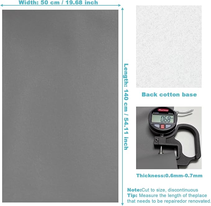 Grey Faux Leather Fabric 19"x54" - Smooth Vinyl Upholstery Leather for Modern Furniture, Home Decor, Sewing and DIY Craft Projects