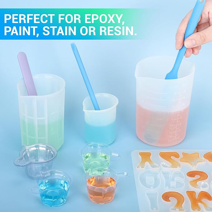 Gartful Silicone Stir Sticks Kit for Epoxy, 2pcs Spatula Scraper, 2pcs Large Silicone Resin Stirring Sticks, Reusable DIY Craft Tool for Mixing Resin, Paint, Waxing, Liquid, Set of 4, Blue