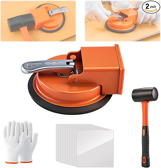 Saker Floor Gap Fixer Tool with Mallet,Laminate Floor Gap Repair Tool,Suction Cup Lifter,Floor Gap Repair Kit,for Floating Wood Floors and Moving Glasses with Sticky Pads and Gloves