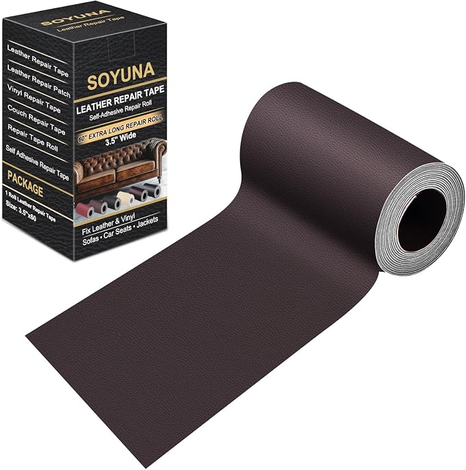 Self Adhesive Leather Repair Patch, Leather Patches for Furniture, Leather Repair Tape for Couch Sofa Car Seat Chair Furniture Repair, Leather Repair Kit (Dark Brown-Litchi Grain, 3.5X60 Inch)